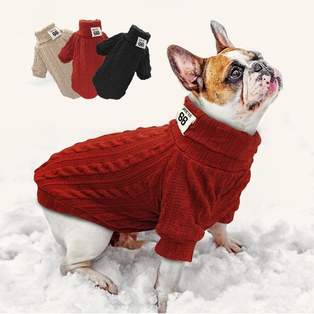 Gizmo Classic Knit Small Dog Sweater - French bulldog red sweater