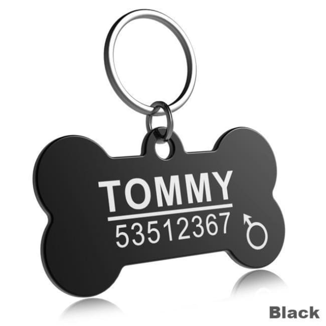 Little Chester Dog And Cat Engraved Id Tag - Bone Black / L - Dog Collar