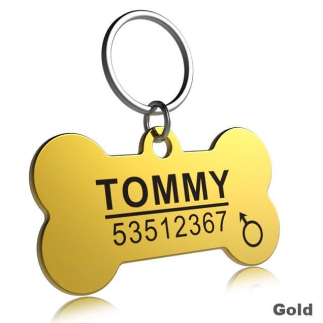 Little Chester Dog And Cat Engraved Id Tag - Bone Gold / L - Dog Collar