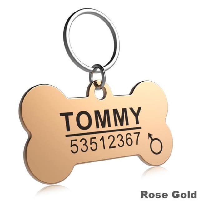 Little Chester Dog And Cat Engraved Id Tag - Bone Rosegold / L - Dog Collar