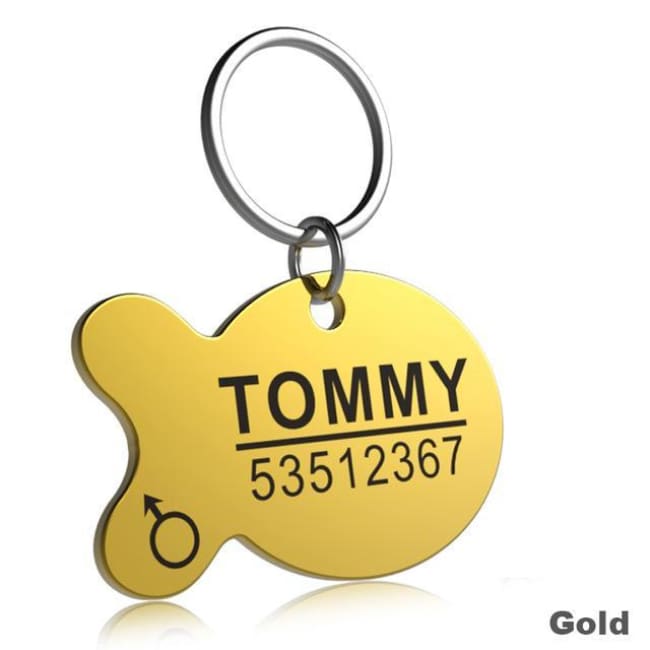 Little Chester Dog And Cat Engraved Id Tag - Fish Gold / L - Dog Collar