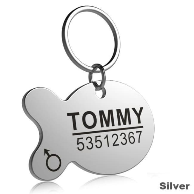 Little Chester Dog And Cat Engraved Id Tag - Fish Silver / L - Dog Collar
