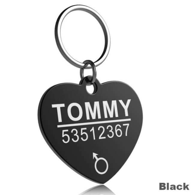 Little Chester Dog And Cat Engraved Id Tag - Heart Black / L - Dog Collar