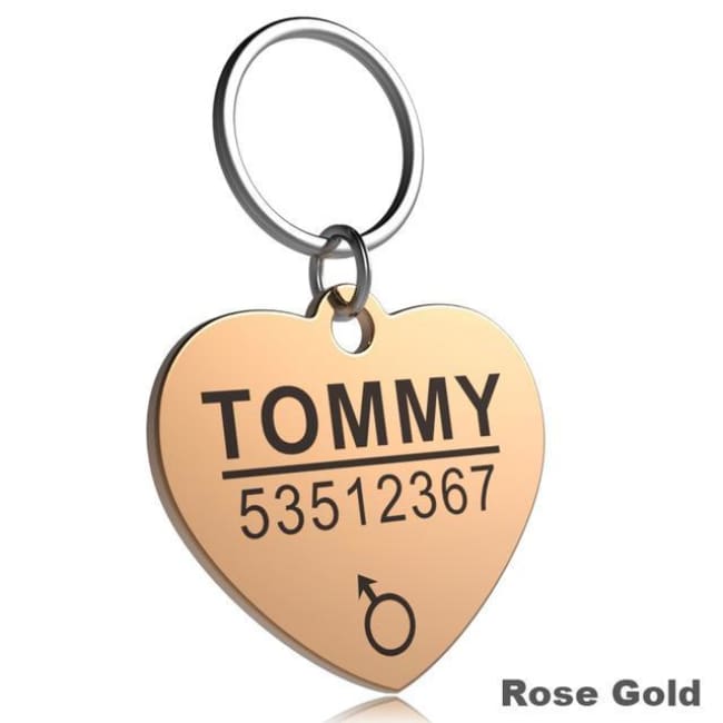 Little Chester Dog And Cat Engraved Id Tag - Heart Rosegold / L - Dog Collar