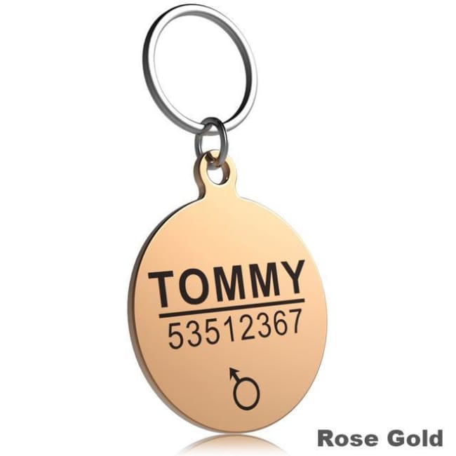 Little Chester Dog And Cat Engraved Id Tag - Round Rosegold / L - Dog Collar
