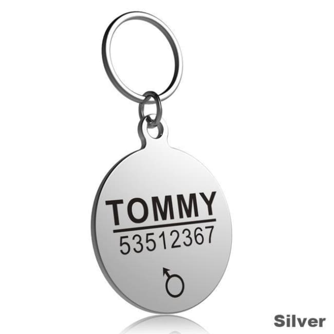 Little Chester Dog And Cat Engraved Id Tag - Round Silver / L - Dog Collar