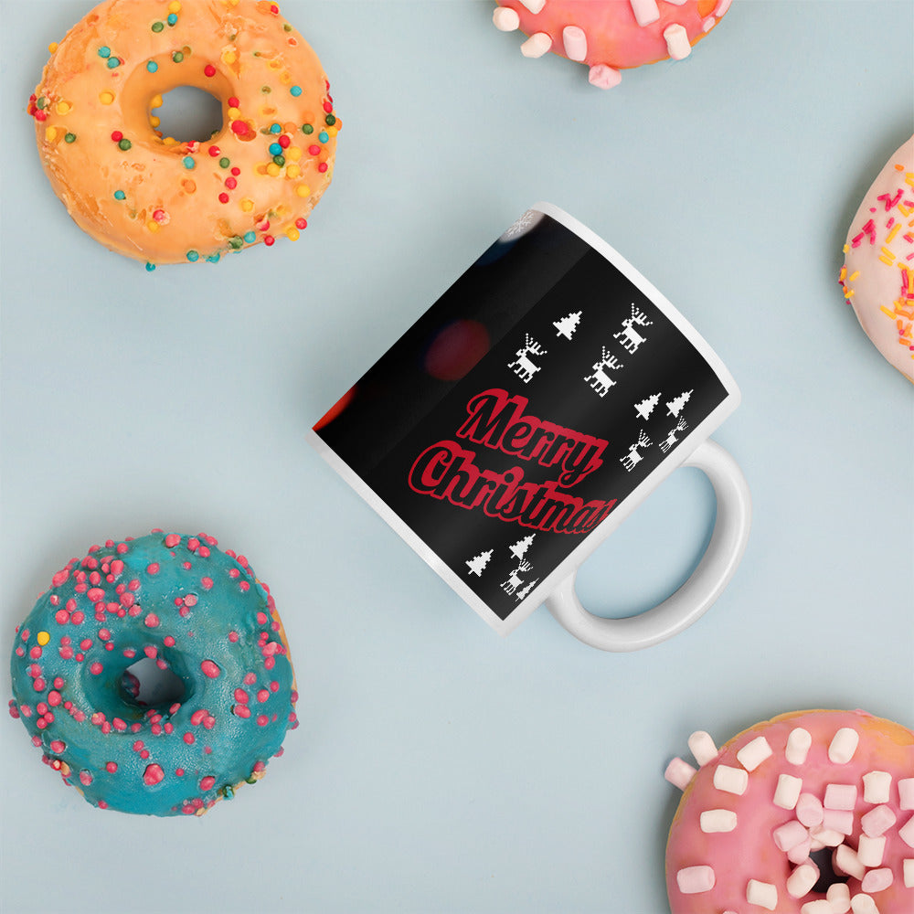 Personalised Pet Print Christmas Coffee Mug - Image Next to Doughnuts