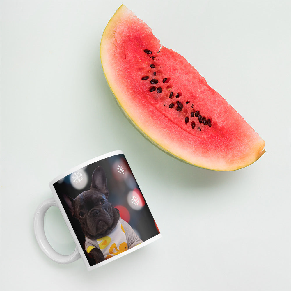 Personalised Pet Print Christmas Coffee Mug - Image Next to Watermelon