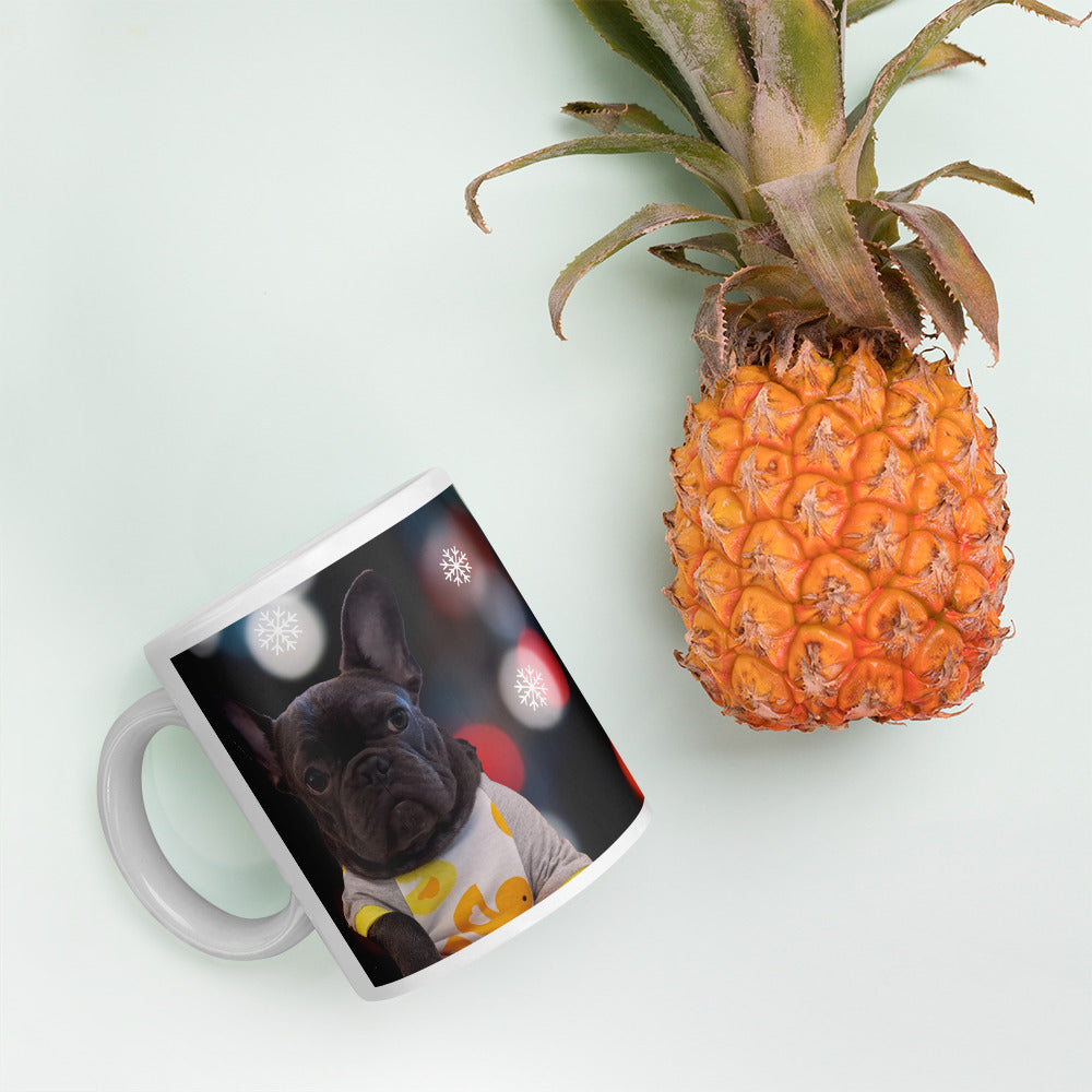 Personalised Pet Print Christmas Coffee Mug - Image Next to Pineapple