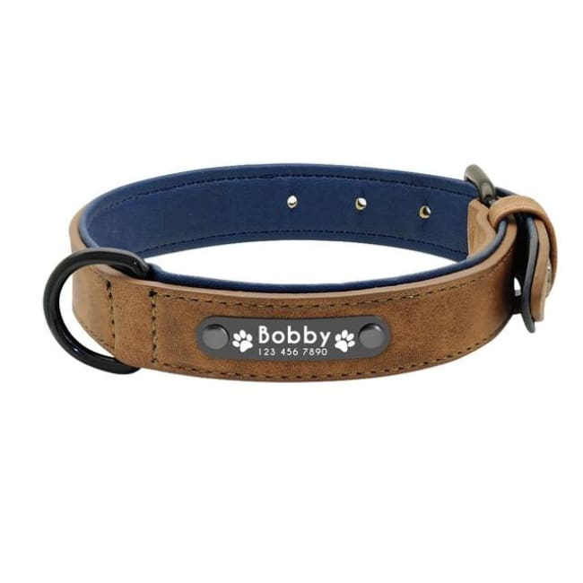 Personalized Custom Leather Dog Collar - Coffee - Dog Collars, French bulldog leather collar