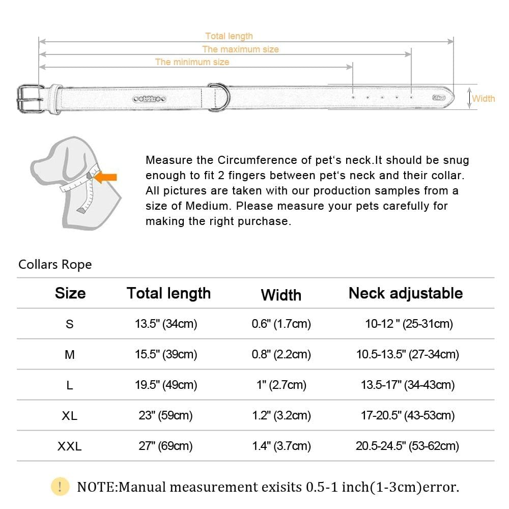 Personalized Custom Leather Dog Collar - Dog Collars Sizing Guide, French bulldog leather collar sizing guide