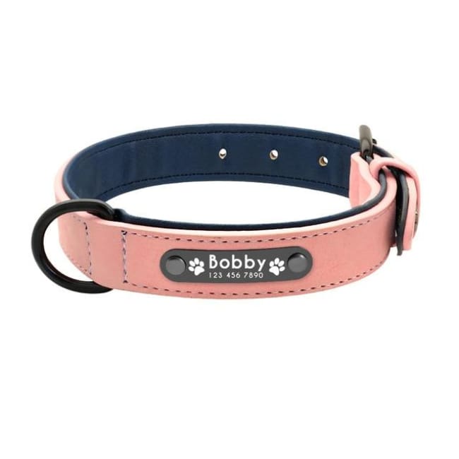 Personalized Custom Leather Dog Collar - Pink - Dog Collars, French bulldog leather collar
