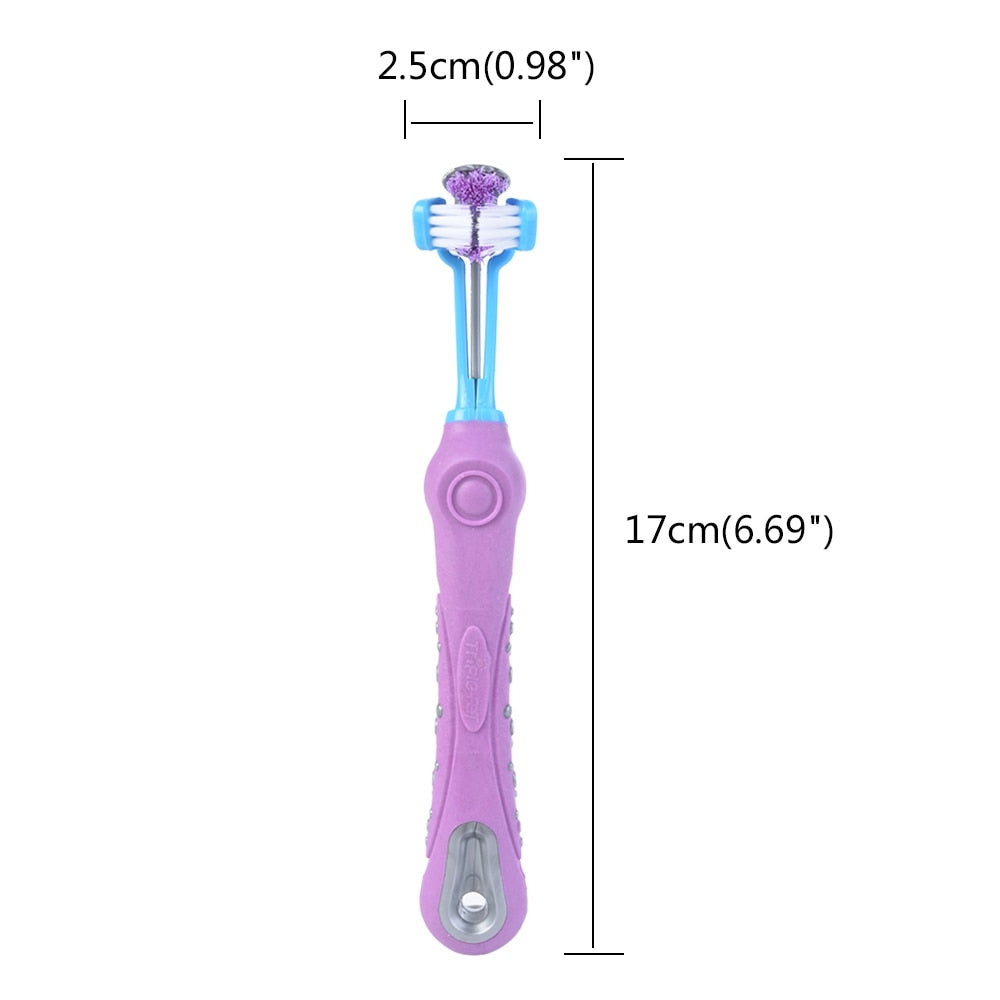 Dog Toothbrush, Dog Teeth Cleaning, Three Head Dogs Toothbrush, Non-slip Handle - Purple Colour (height 17cm)