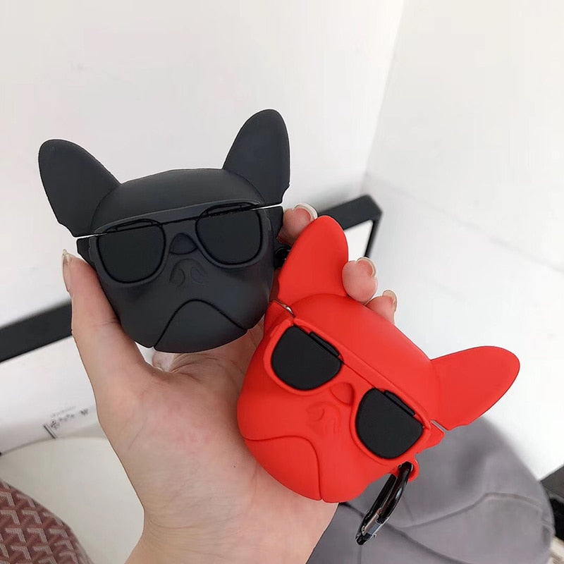 French bulldog shape airpod case - black and red colour