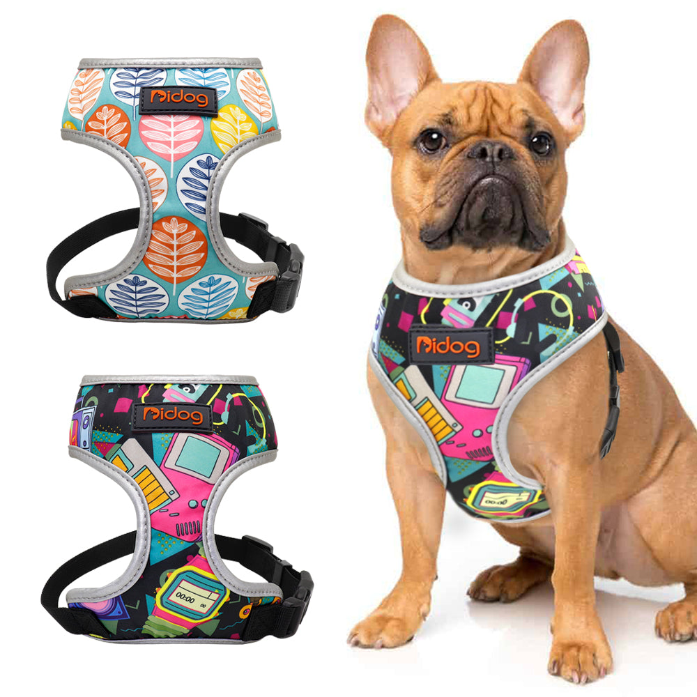 Back to the future and funky leaves pattern french bulldog harness