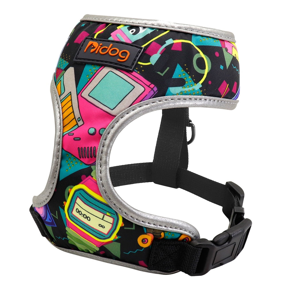 Back to the future pattern french bulldog harness - side view