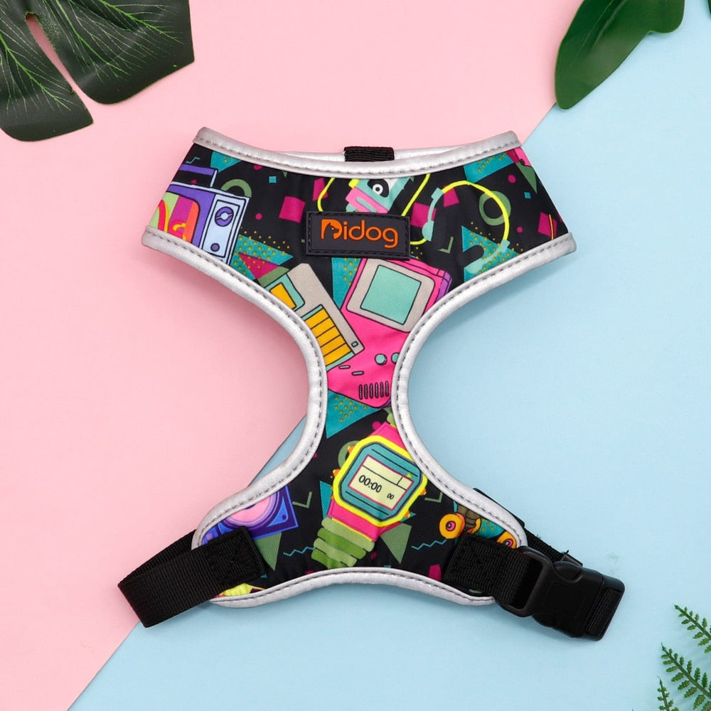 Back to the future pattern french bulldog harness - front view