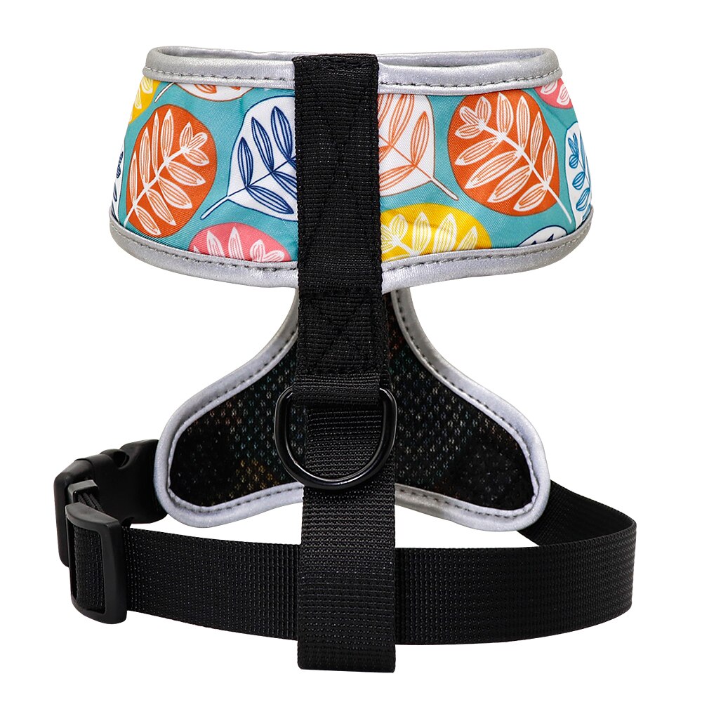 Funky leaves pattern french bulldog harness - back view