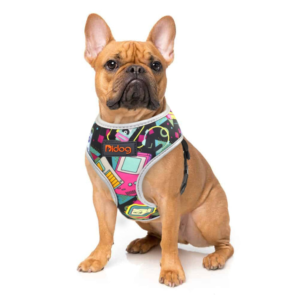 Back to the future pattern french bulldog harness - model front view