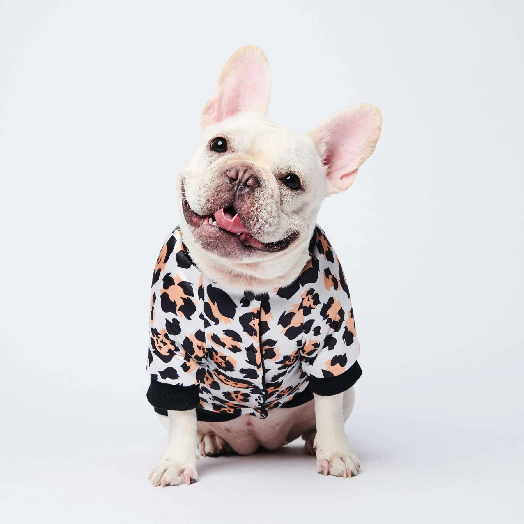 White Leopard Print French Bulldog Jacket, White Leopard Print French Bulldog Cardigan