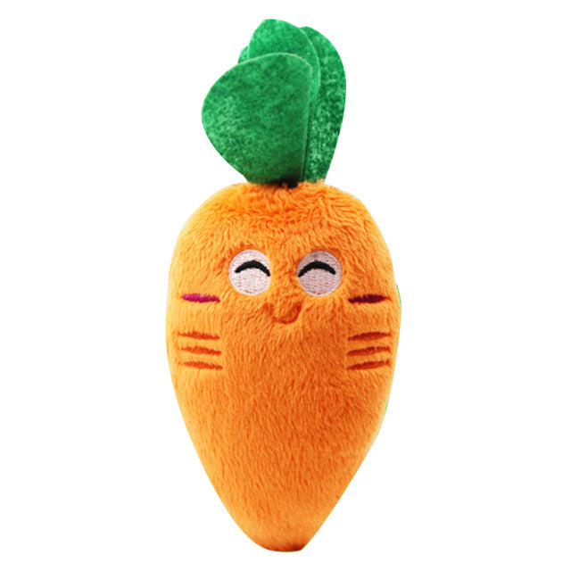 Selection of plush toys for dogs, carrot shape