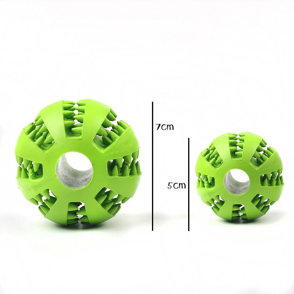 Green chew dog ball toy showing options in 7cm and 5 cm sizes, overall we got options in sizeS and L