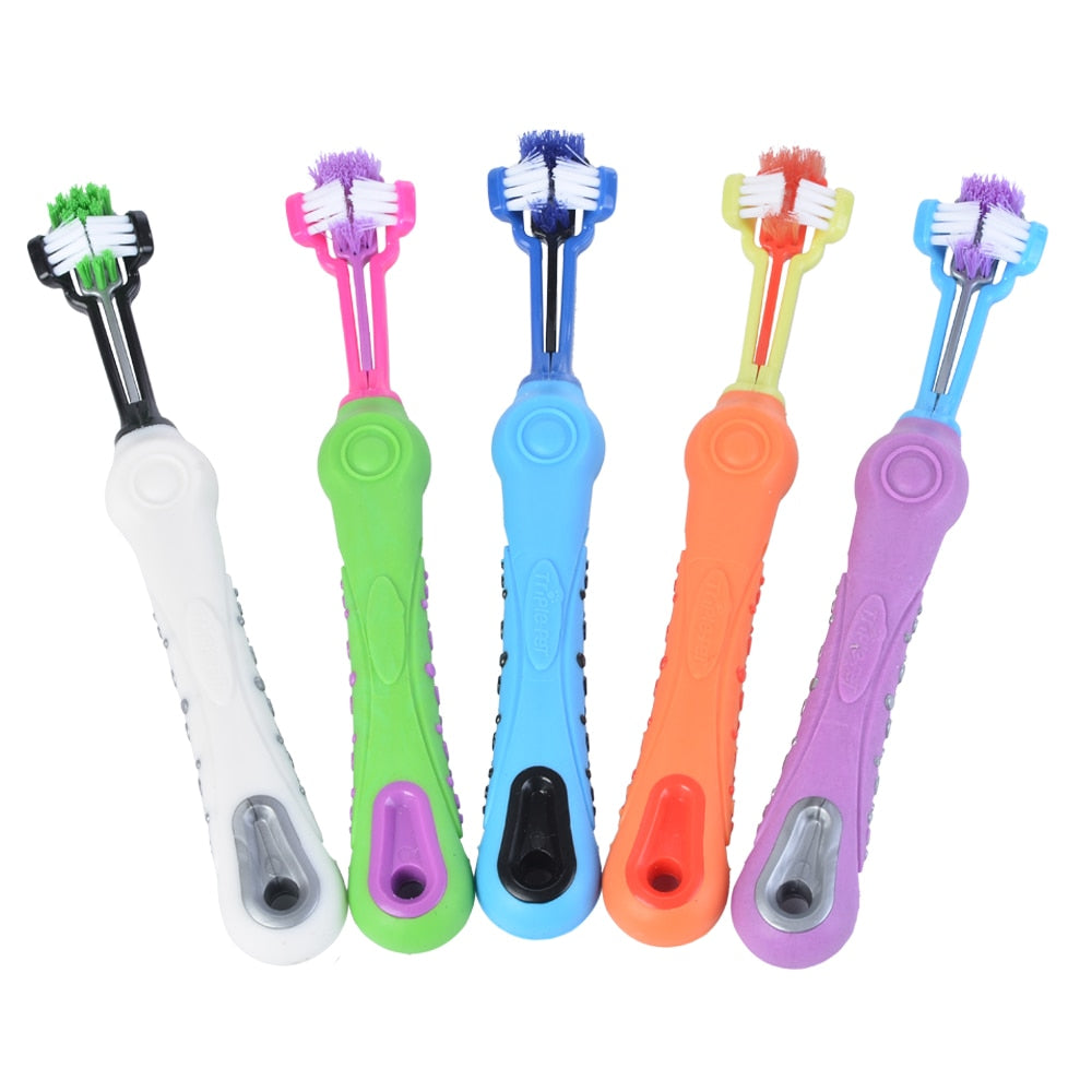 Dog Toothbrush, Dog Teeth Cleaning, Three Head Dogs Toothbrush, Non-slip Handle, Dog Dental Cleaning