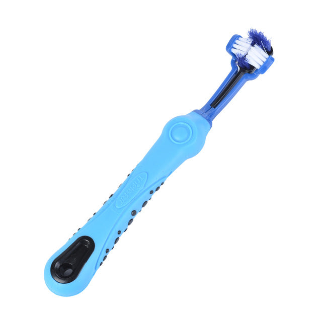 Dog Toothbrush, Dog Teeth Cleaning, Three Head Dogs Toothbrush, Non-slip Handle - Blue Colour