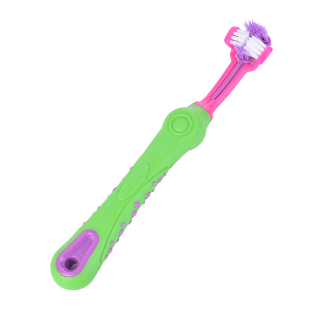 Dog Toothbrush, Dog Teeth Cleaning, Three Head Dogs Toothbrush, Non-slip Handle - Green Colour