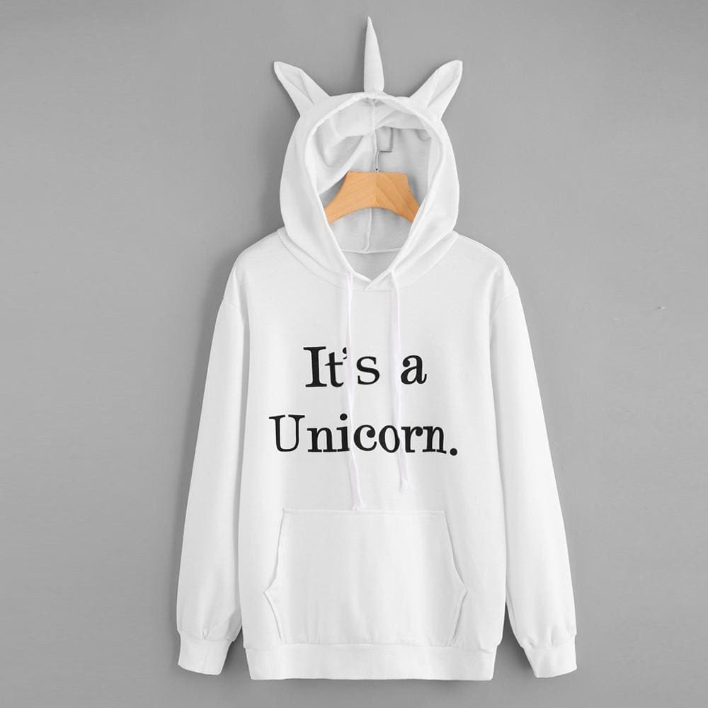 Unicorn Print Long Sleeve Hoodie - S